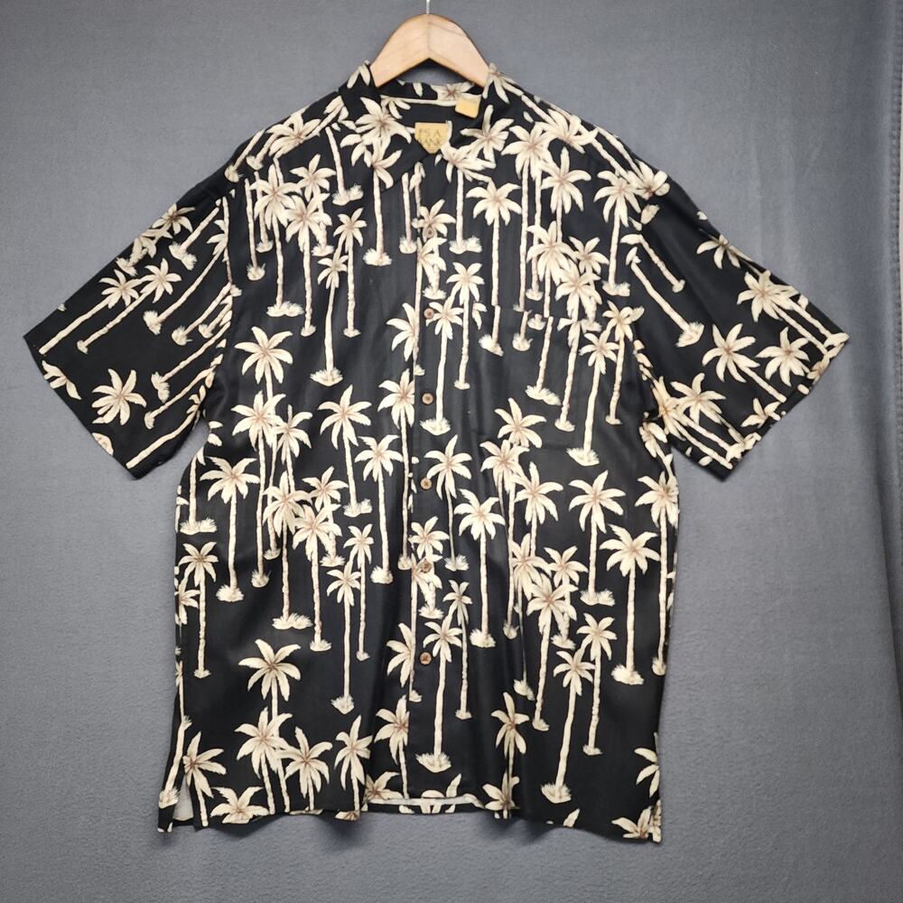 Jos A Bank Shirt Mens XL Black Silk Floral Hawaiian Camp Short Sleeve Button Up